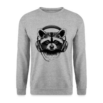Black and White Gambler Raccoon with Headset - Unisex Sweatshirt - salt & pepper - Front - Alina (178cm) & Michal (187cm)