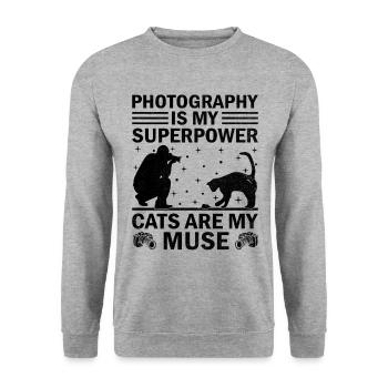 Katzen Fotografen Katzenliebhaber Fotografie Katzen Foto - Unisex Pullover - Weißgrau meliert - Vorne - Alina (178cm) & Michal (187cm)