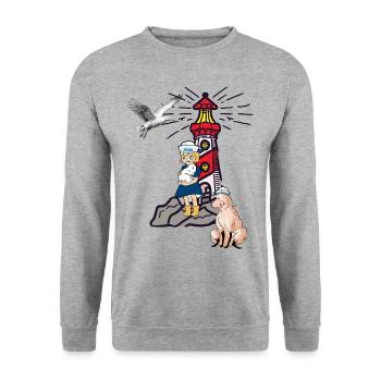 maritim Mädchen Leuchtturm Möwe Schaf Küste Moin - Unisex Pullover - Weißgrau meliert - Vorne - Alina (178cm) & Michal (187cm)