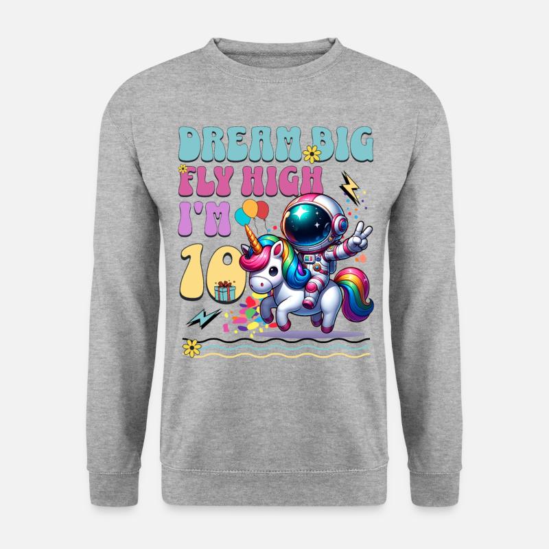 Astronaut Einhorn 10. Geburtstag - Unisex Pullover - Weißgrau meliert