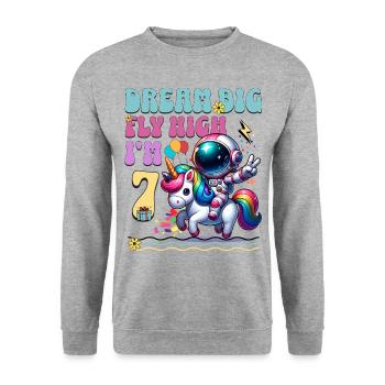 Astronaute Licorne 7e anniversaire - Sweat-shirt Unisexe - gris chiné - Devant - Alina (178cm) & Michal (187cm)