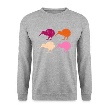 kiwi bird, new zealand - Unisex Pullover - Weißgrau meliert - Vorne - Alina (178cm) & Michal (187cm)
