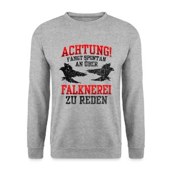 Falconer talking spontaneously hawking falconry - Unisex Sweatshirt - salt & pepper - Front - Alina (178cm) & Michal (187cm)
