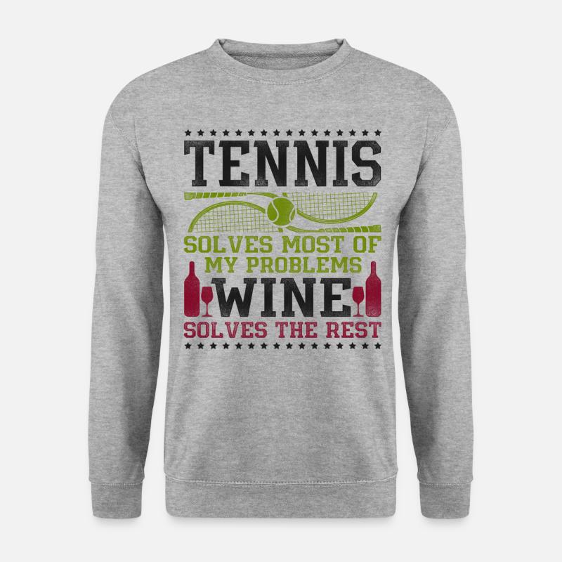 Funny Tennis Player Racket Wine - Unisex Pullover - Weißgrau meliert