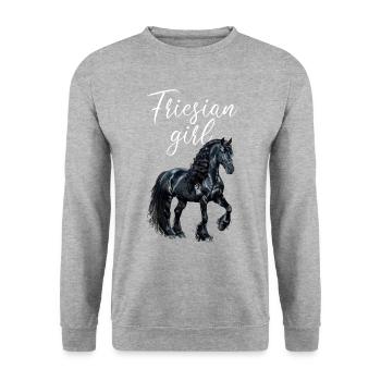 friesian horse - Unisex Pullover - Weißgrau meliert - Vorne - Alina (178cm) & Michal (187cm)