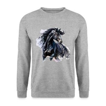 friesian horse - Unisex Pullover - Weißgrau meliert - Vorne - Alina (178cm) & Michal (187cm)