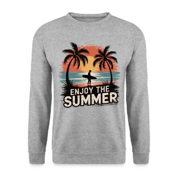Sommer, Sonne, Strand: Dein neues T-Shirt - Unisex Pullover - Weißgrau meliert - Vorne - Alina (178cm) & Michal (187cm)