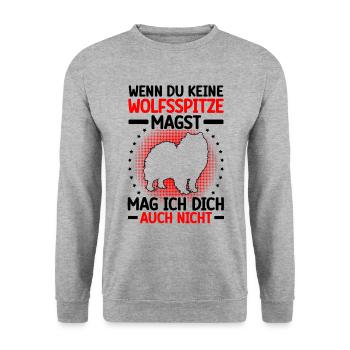 Wolfsspitz mag dich auch nicht Keeshond - Unisex Pullover - Weißgrau meliert - Vorne - Alina (178cm) & Michal (187cm)