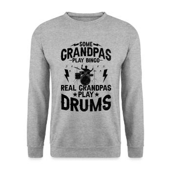 Certains grands-pères jouent au bingo Les vrais grands-pères jouent de la batterie - Sweat-shirt Unisexe - gris chiné - Devant - Alina (178cm) & Michal (187cm)