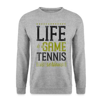Drôle de joueur de tennis raquette la vie est - Sweat-shirt Unisexe - gris chiné - Devant - Alina (178cm) & Michal (187cm)