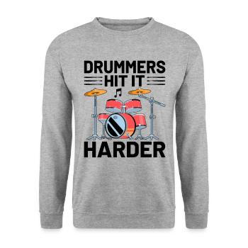 Schlagzeuger schlagen härter zu Schlagzeuger Schlagzeug trommeln - Unisex Pullover - Weißgrau meliert - Vorne - Alina (178cm) & Michal (187cm)