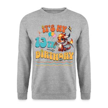 Dragon 13th Birthday Dragon - Unisex Sweatshirt - salt & pepper - Front - Alina (178cm) & Michal (187cm)