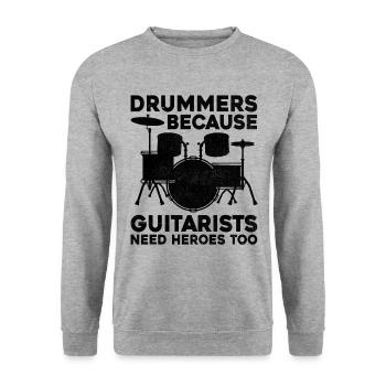 Schlagzeuger, weil Gitarristen auch Helden brauchen Schlagzeuger - Unisex Pullover - Weißgrau meliert - Vorne - Alina (178cm) & Michal (187cm)