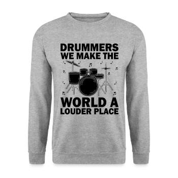 Trommler Wir machen die Welt zu einem lauteren Ort Schlagzeuger - Unisex Pullover - Weißgrau meliert - Vorne - Alina (178cm) & Michal (187cm)