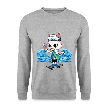 Cat Moin Patineur Maritime Chats Enfant Enfants Crème Glacée - Sweat-shirt Unisexe - gris chiné - Devant - Alina (178cm) & Michal (187cm)