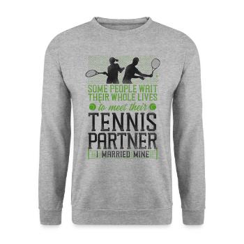 Funny Tennis Player Racket Husband - Unisex Sweatshirt - salt & pepper - Front - Alina (178cm) & Michal (187cm)