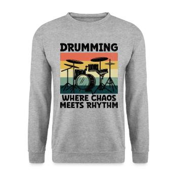 Tambour là où le chaos rencontre le rythme Tambour Batteur - Sweat-shirt Unisexe - gris chiné - Devant - Alina (178cm) & Michal (187cm)