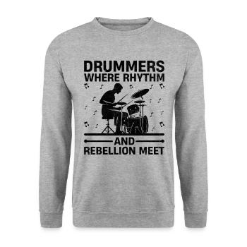 Des batteurs où le rythme et la rébellion rencontrent le tambourinage - Sweat-shirt Unisexe - gris chiné - Devant - Alina (178cm) & Michal (187cm)