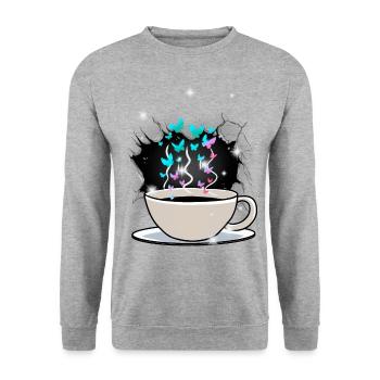 Kaffee Kaffeetasse Koffein - Unisex Pullover - Weißgrau meliert - Vorne - Alina (178cm) & Michal (187cm)