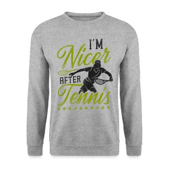 drôle de raquette de joueur de tennis je suis - Sweat-shirt Unisexe - gris chiné - Devant - Alina (178cm) & Michal (187cm)