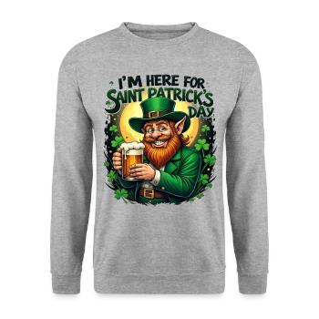 St. Patrick`s Day Beer Leprechaun Kobold Bier - Unisex Pullover - Weißgrau meliert - Vorne - Alina (178cm) & Michal (187cm)