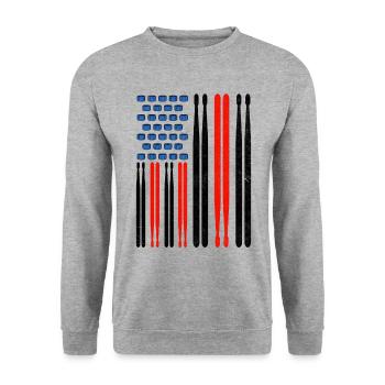 Drapeau américain tambour Patriot Tambour Mélomane Dru - Sweat-shirt Unisexe - gris chiné - Devant - Alina (178cm) & Michal (187cm)