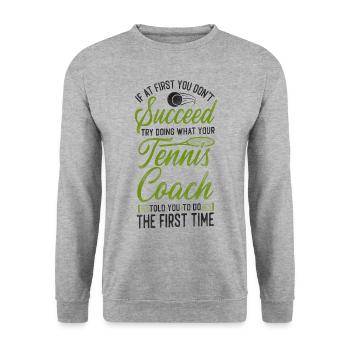Funny Tennis Player Racket Coach - Unisex Pullover - Weißgrau meliert - Vorne - Alina (178cm) & Michal (187cm)