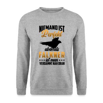 Falkner ist nicht perfekt Beizjagd Falknerei - Unisex Pullover - Weißgrau meliert - Vorne - Alina (178cm) & Michal (187cm)