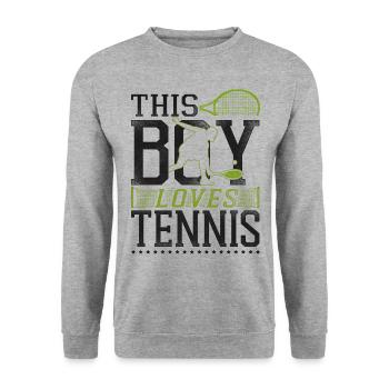 Funny Tennis Player Racket Boy - Unisex Pullover - Weißgrau meliert - Vorne - Alina (178cm) & Michal (187cm)