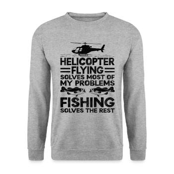 Helikopterfliegen löst die meisten meiner Probleme Fishi - Unisex Pullover - Weißgrau meliert - Vorne - Alina (178cm) & Michal (187cm)