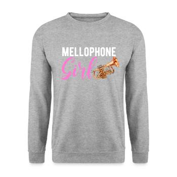Mellophone Girl, marching band mellophone - Unisex Pullover - Weißgrau meliert - Vorne - Alina (178cm) & Michal (187cm)