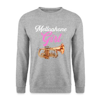 Mellophone Girl, marching band mellophone - Unisex Pullover - Weißgrau meliert - Vorne - Alina (178cm) & Michal (187cm)