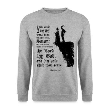 Jesus and Satan Matthew 4:10 Bible Verse Christian - Unisex Sweatshirt - salt & pepper - Front - Alina (178cm) & Michal (187cm)