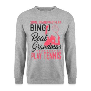 Drôle de joueur de tennis raquette grand-mère - Sweat-shirt Unisexe - gris chiné - Devant - Alina (178cm) & Michal (187cm)