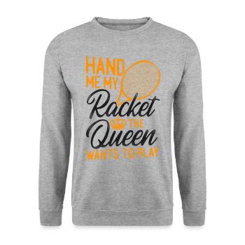 Funny Tennis Player Racket Queen - Unisex Sweatshirt - salt & pepper - Front - Alina (178cm) & Michal (187cm)