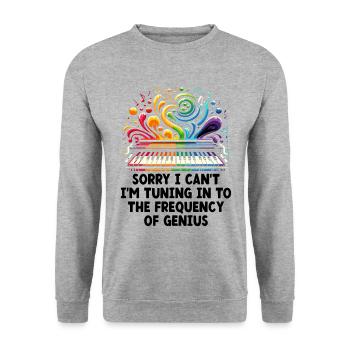Sorry I Can't I'm Turning In To The Frequency Geni - Unisex Pullover - Weißgrau meliert - Vorne - Alina (178cm) & Michal (187cm)