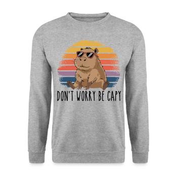 Retro Rodent Funny Capybara Dont Be Worry Be Capy - Unisex Sweatshirt - salt & pepper - Front - Alina (178cm) & Michal (187cm)