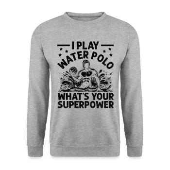 Ich spiele Wasserball Was ist deine Superkraft Aquatic P - Unisex Pullover - Weißgrau meliert - Vorne - Alina (178cm) & Michal (187cm)