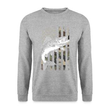 Walleye camo American flag - Unisex Pullover - Weißgrau meliert - Vorne - Alina (178cm) & Michal (187cm)