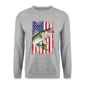Walleye camo American flag - Unisex Pullover - Weißgrau meliert - Vorne - Alina (178cm) & Michal (187cm)