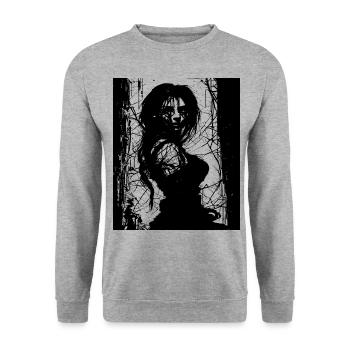 Dunkle Zauberin - Mysteriöse Hexe im Mondlicht - Unisex Pullover - Weißgrau meliert - Vorne - Alina (178cm) & Michal (187cm)