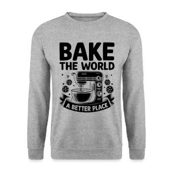 Bake The World Ein besserer Ort Bäcker Gebäck Backen - Unisex Pullover - Weißgrau meliert - Vorne - Alina (178cm) & Michal (187cm)