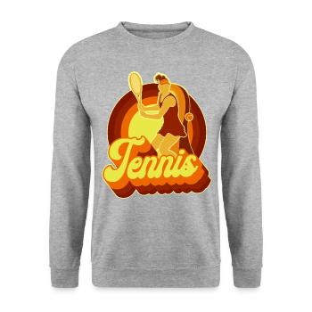Funny Tennis Player Racket Retro - Unisex Pullover - Weißgrau meliert - Vorne - Alina (178cm) & Michal (187cm)