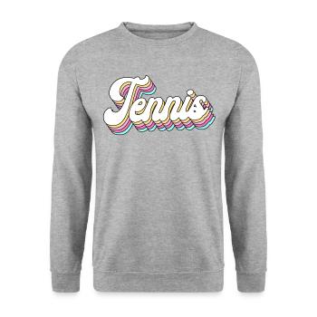 Funny Tennis Player Racket 80s 90 - Unisex Pullover - Weißgrau meliert - Vorne - Alina (178cm) & Michal (187cm)