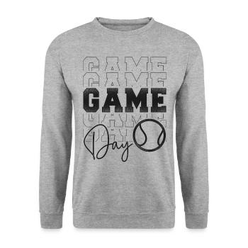 Funny Tennis Player Racket Game - Unisex Pullover - Weißgrau meliert - Vorne - Alina (178cm) & Michal (187cm)