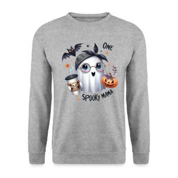 Halloween Partnerlook One Spooky Mama Design - Unisex Pullover - Weißgrau meliert - Vorne - Alina (178cm) & Michal (187cm)