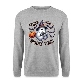Halloween Partnerlook Spooky Vibes Hexengeist - Unisex Pullover - Weißgrau meliert - Vorne - Alina (178cm) & Michal (187cm)
