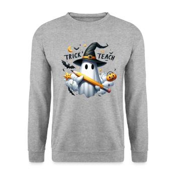 hHalloween Partnerlook Trick or Teach Design - Unisex Pullover - Weißgrau meliert - Vorne - Alina (178cm) & Michal (187cm)