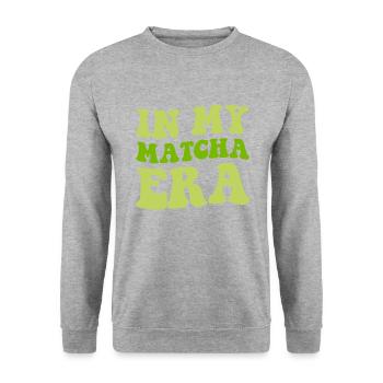 matcha latte, matcha - Unisex Pullover - Weißgrau meliert - Vorne - Alina (178cm) & Michal (187cm)
