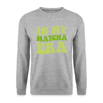matcha latte, matcha - Unisex Pullover - Weißgrau meliert - Vorne - Alina (178cm) & Michal (187cm)
